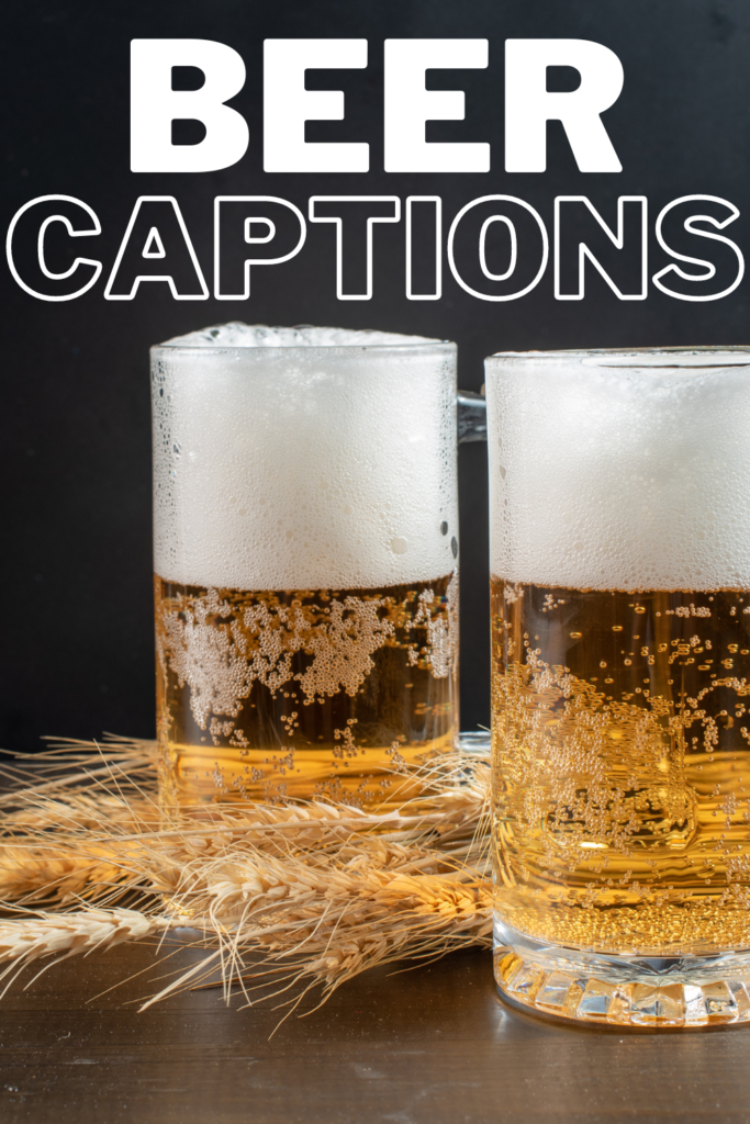 text reads "beer captions" with 2 beer glasses next to barley.